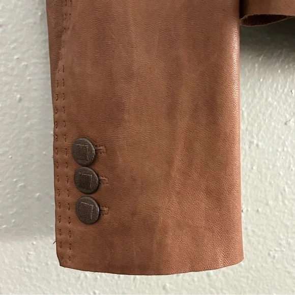 Elie Tahari Re Edition Brown Genuine Leather Blazer Size XL Jacket Soft Buttery - Picture 4 of 10